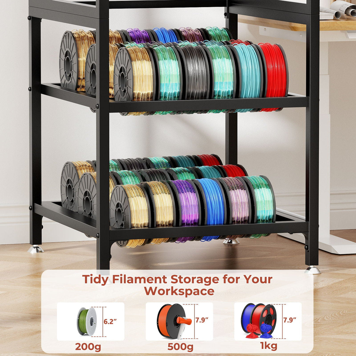 3D Printer Stand with Filament Storage and Power Panel - Black