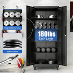 Black Storage Cabinet with Wheels and Adjustable Shelves - Locking Security