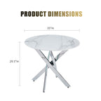 Modern Round Dining Table with Metal Frame - Pearl Silver, Gold, or White