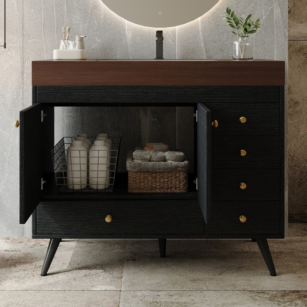 36" Freestanding Bathroom Vanity with Faux Marble Top & Ceramic Sink - Multiple Colors