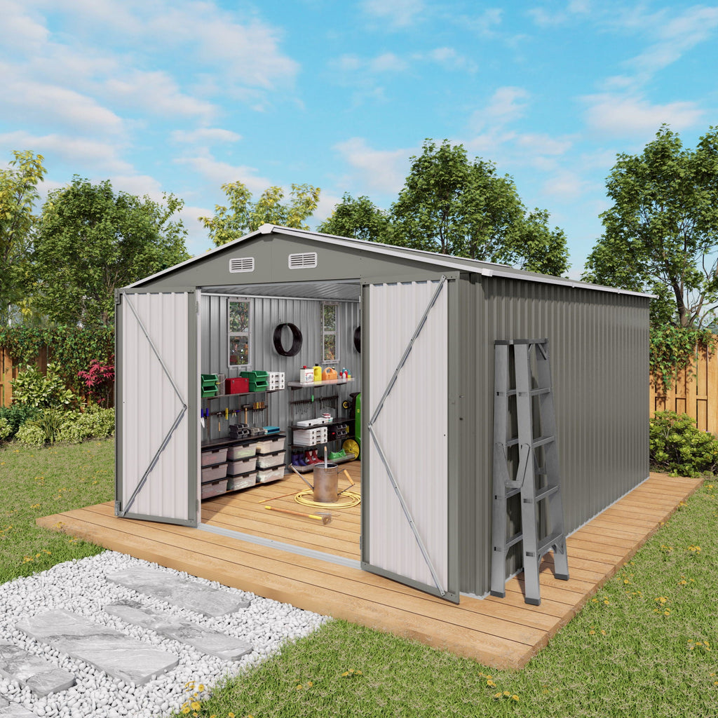 Outdoor Storage Shed with Lockable Doors - Dark Gray
