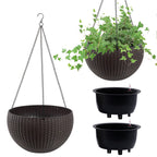Self Watering Hanging Planter with Water Level Indicator - White, Black, or Dark Brown