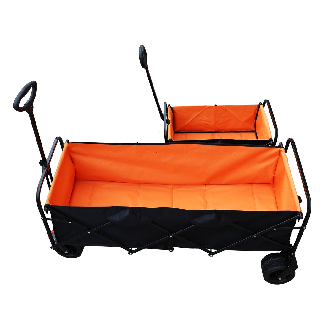Large Capacity Folding Outdoor Wagon Cart with Extender - Black & Orange