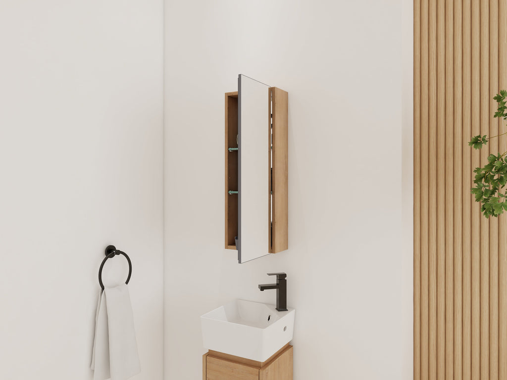 10'' Bathroom Mirror Cabinet with Adjustable Shelves - Imitative Oak