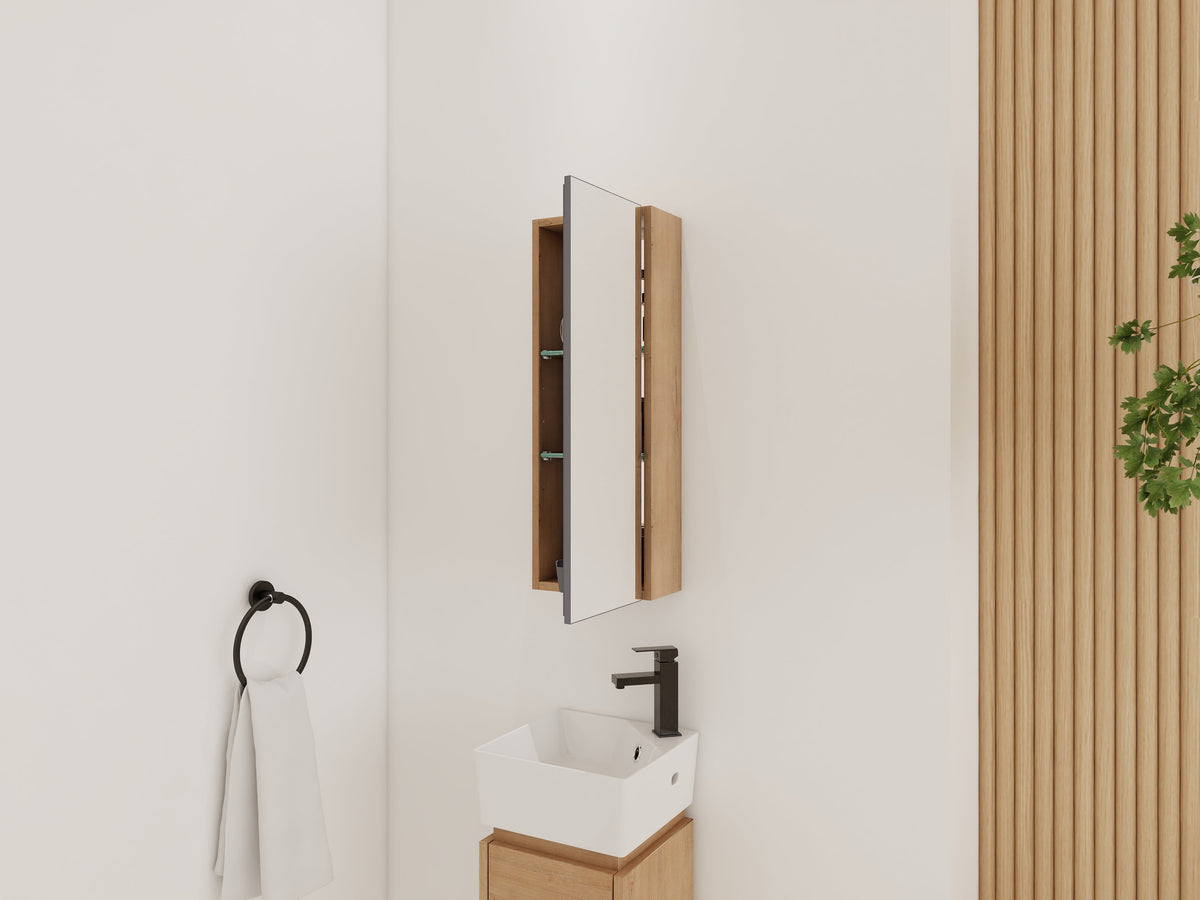 10'' Bathroom Mirror Cabinet with Adjustable Shelves - Imitative Oak