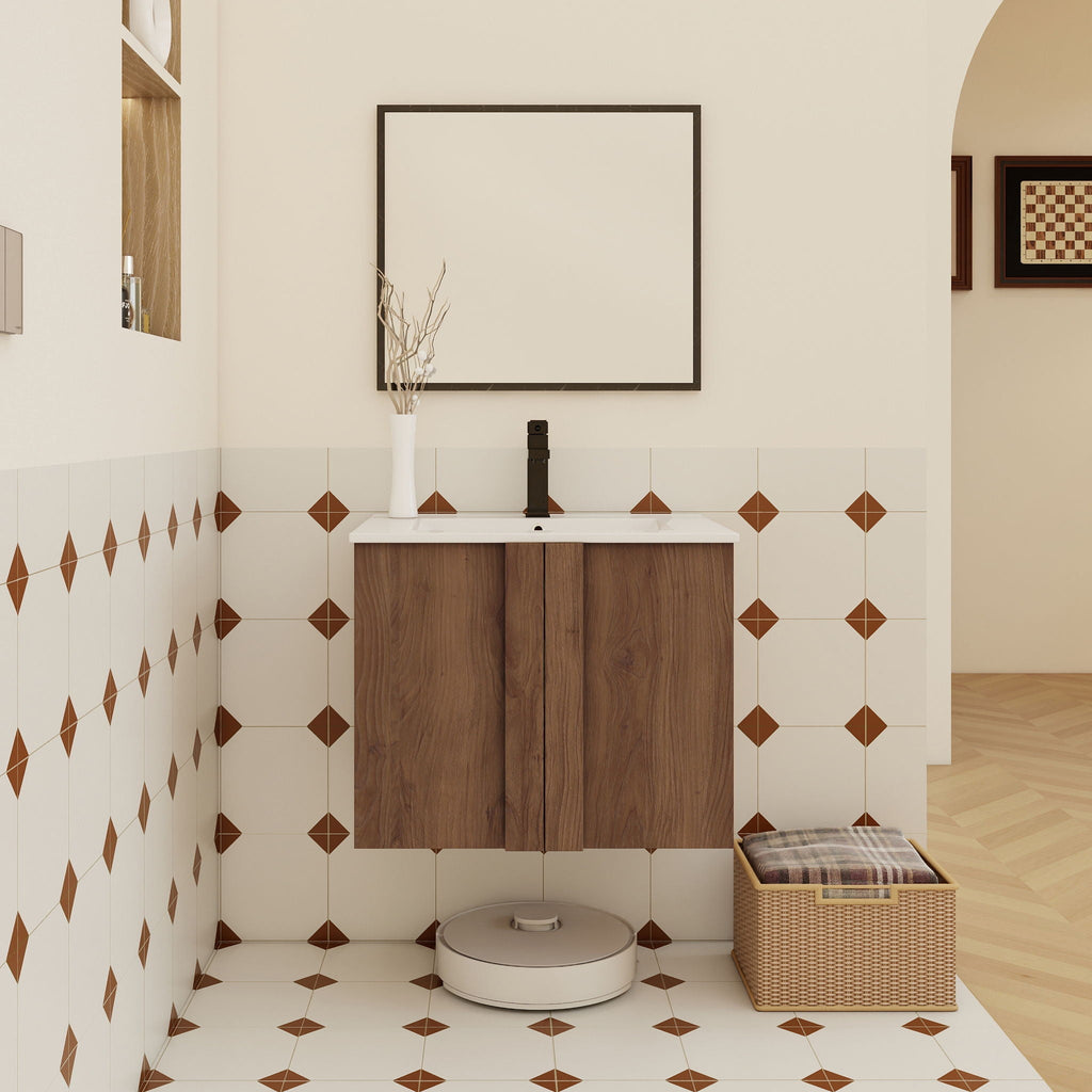 Floating Bathroom Vanity With Sink Combo with Soft-Close Doors - Brown or Light Brown