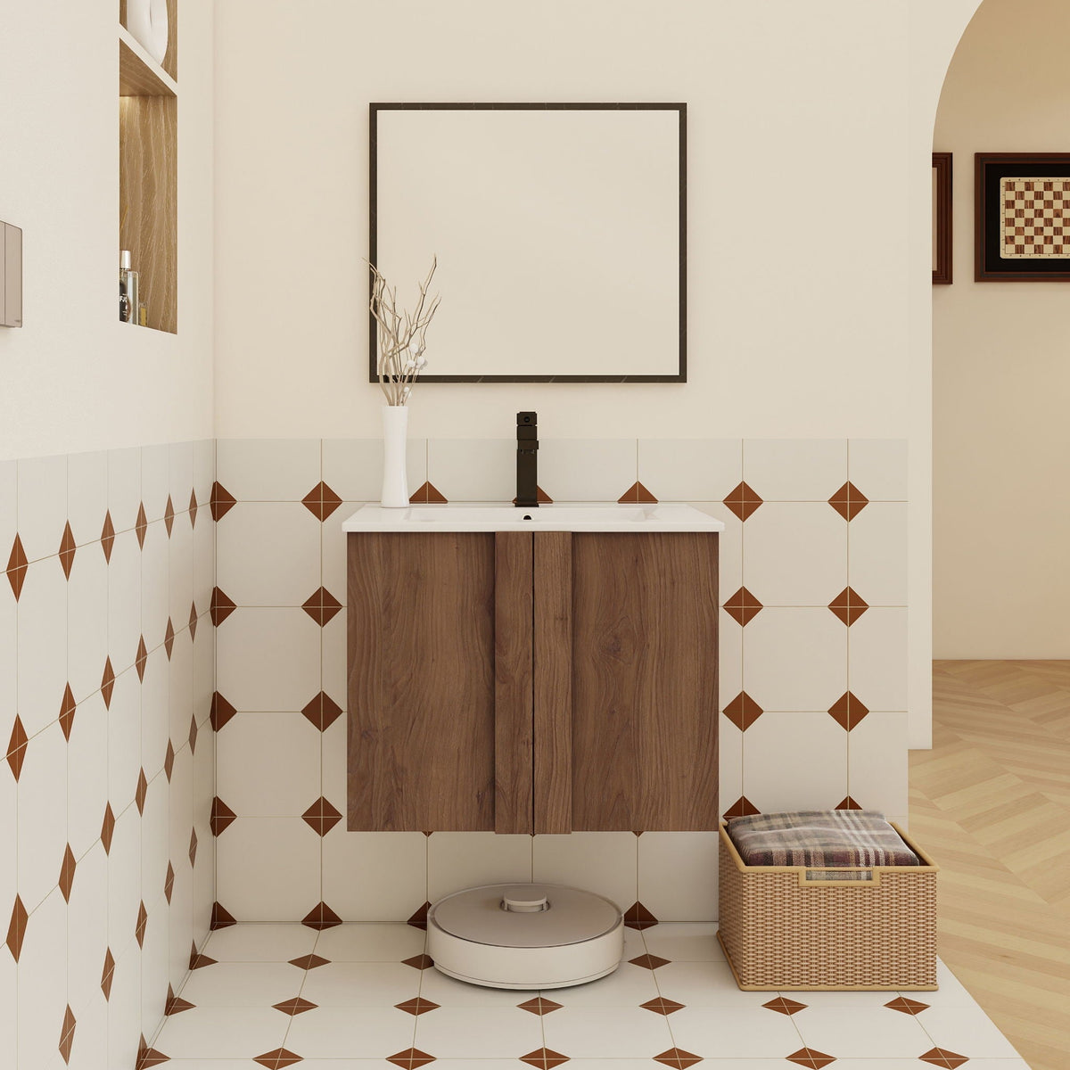 Floating Bathroom Vanity With Sink Combo with Soft-Close Doors - Brown or Light Brown