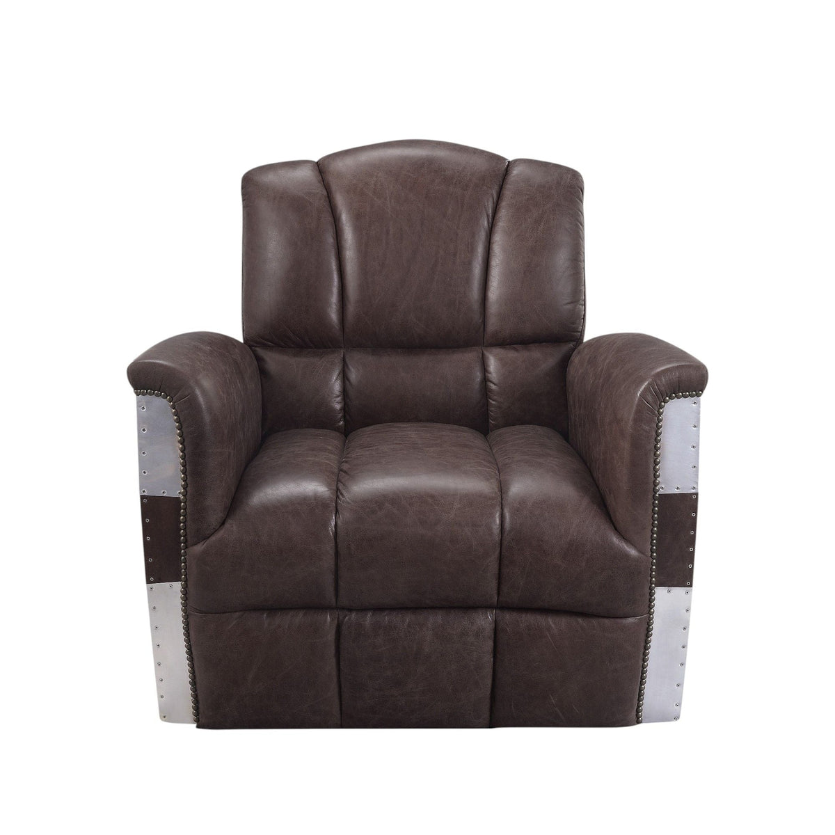 Brown Accent Arm Chair with Patchwork Aluminum Frame - 35" W x 35" D x 35" H