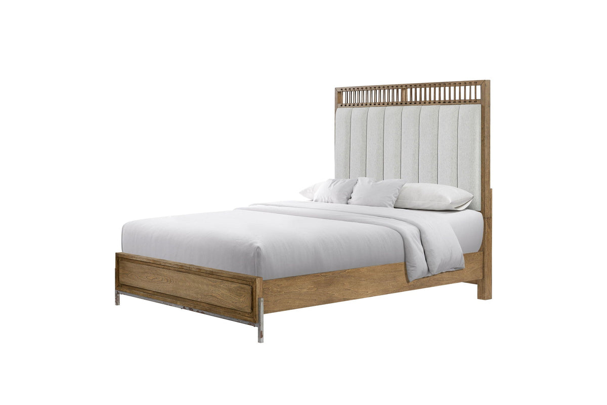 Light Brown Upholstered Panel Bed with Strap Detail - Queen or King