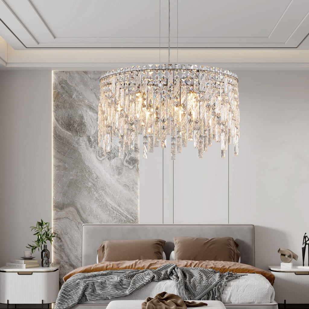 24" Round Silver Crystal Chandelier with K9 Crystals - Chrome