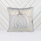 Lace Embroidered Pumpkin Throw Pillow with Linen-Blend Fabric - Natural