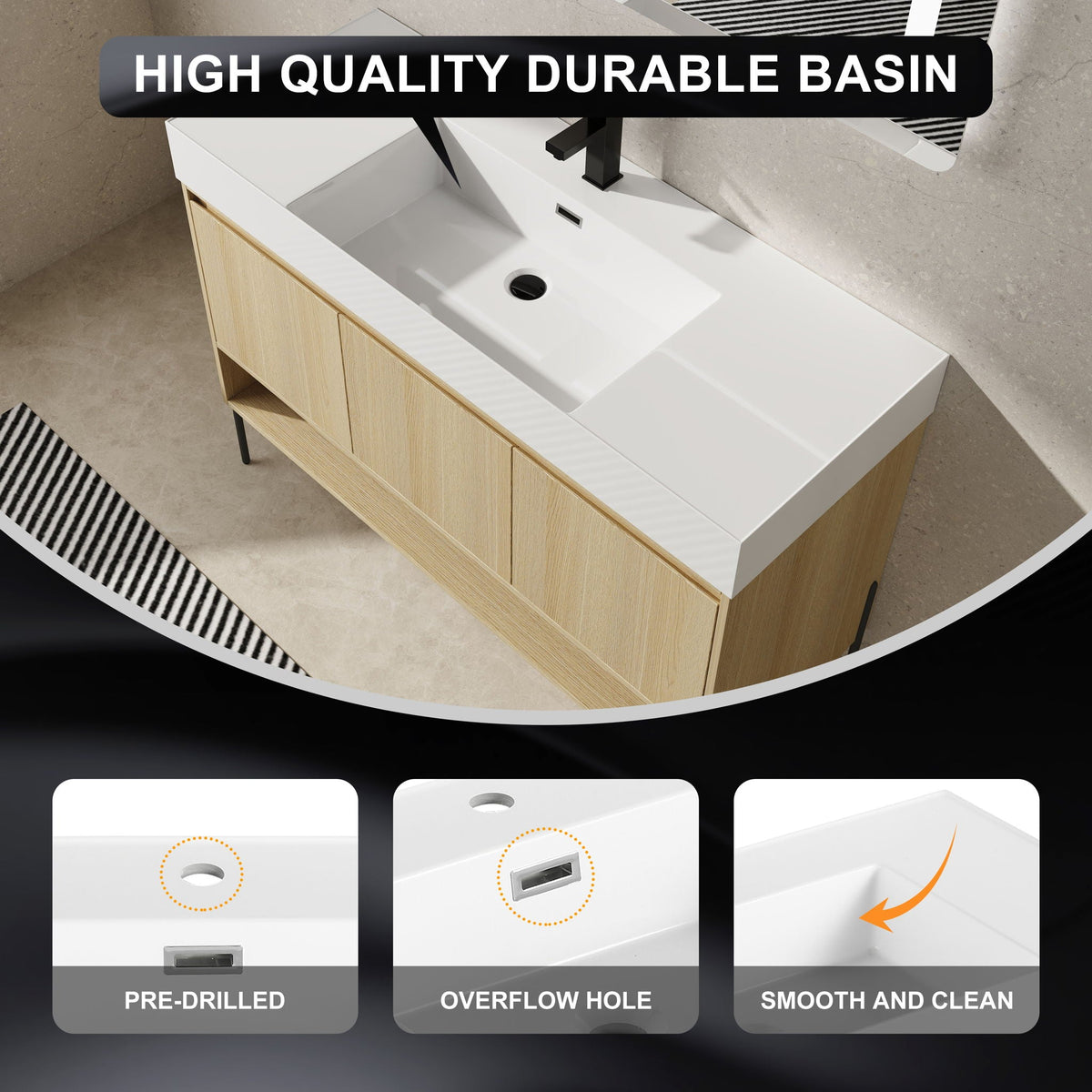 Modern Bathroom Vanity Combo with Single Resin Sink and Storage Cabinet - Light Brown
