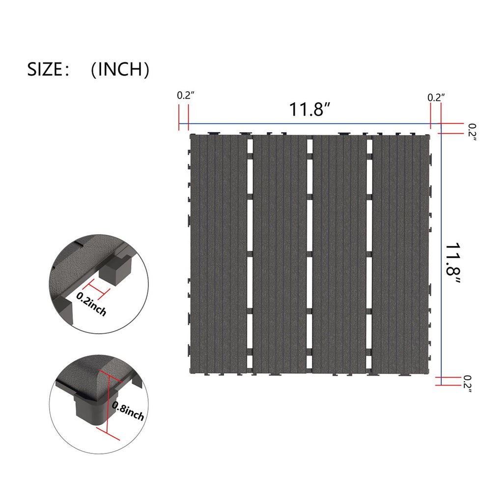 Interlocking Plastic Deck Tiles with Waterproof Construction - Dark Gray or Dark Brown