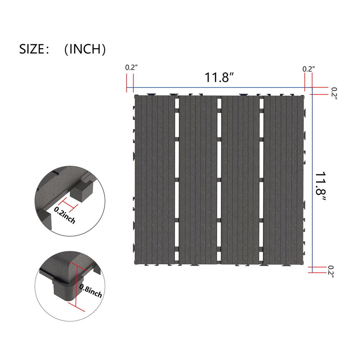 Interlocking Plastic Deck Tiles with Waterproof Construction - Dark Gray or Dark Brown