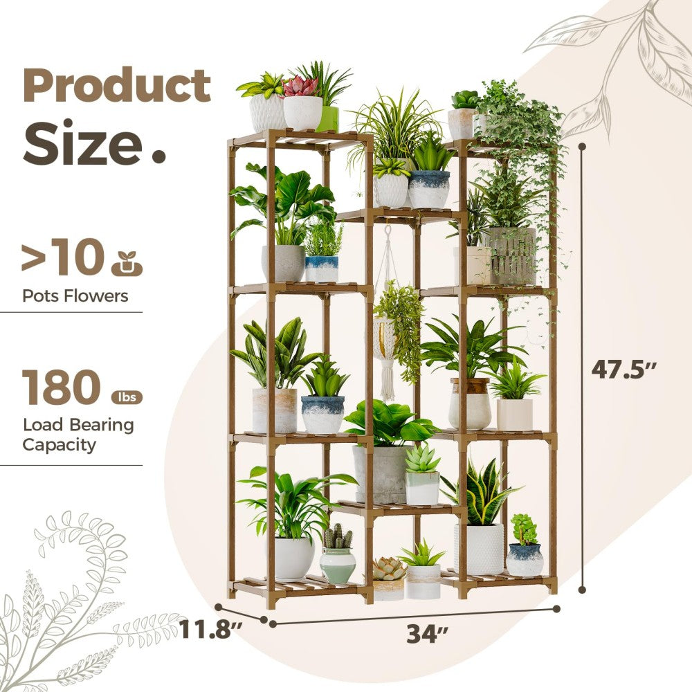 Wood Plant Stand with 10 Shelves - Eucalyptus Finish