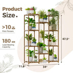 Wood Plant Stand with 10 Shelves - Eucalyptus Finish