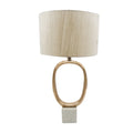 Oval Shape Metal Table Lamp with Cream Linen Shade - Metallic Gold