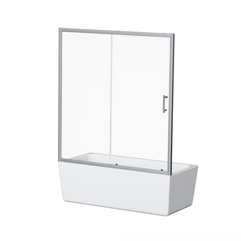 Single Sliding Shower Door for Bathtub with Chrome Handle - Chrome