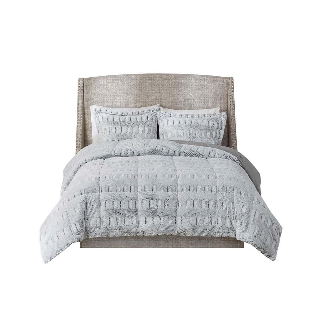 Twin/Twin XL Faux Fur Comforter Mini Set with Hypoallergenic Fill - Grey