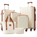 Brown & White Expandable Hardshell 6-Piece Luggage Set with TSA Locks