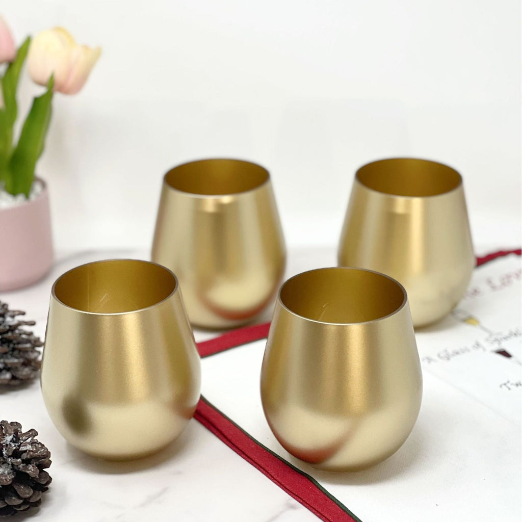 Plastic Wine Glasses Set of 4 with Unbreakable Shatterproof Design - Gold or Pearl Silver