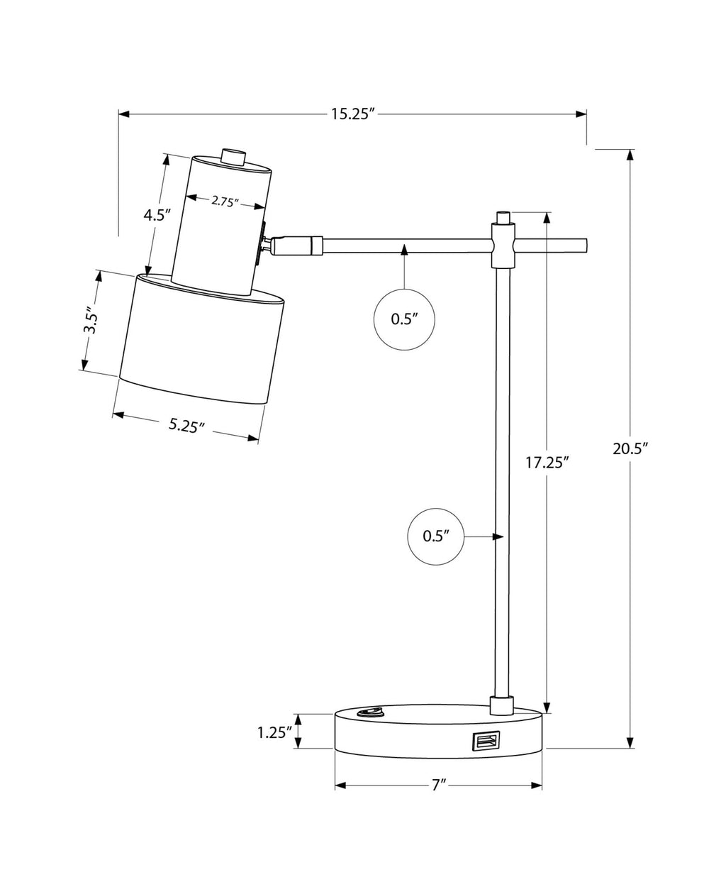 Modern Black Table Lamp with USB Port - Black