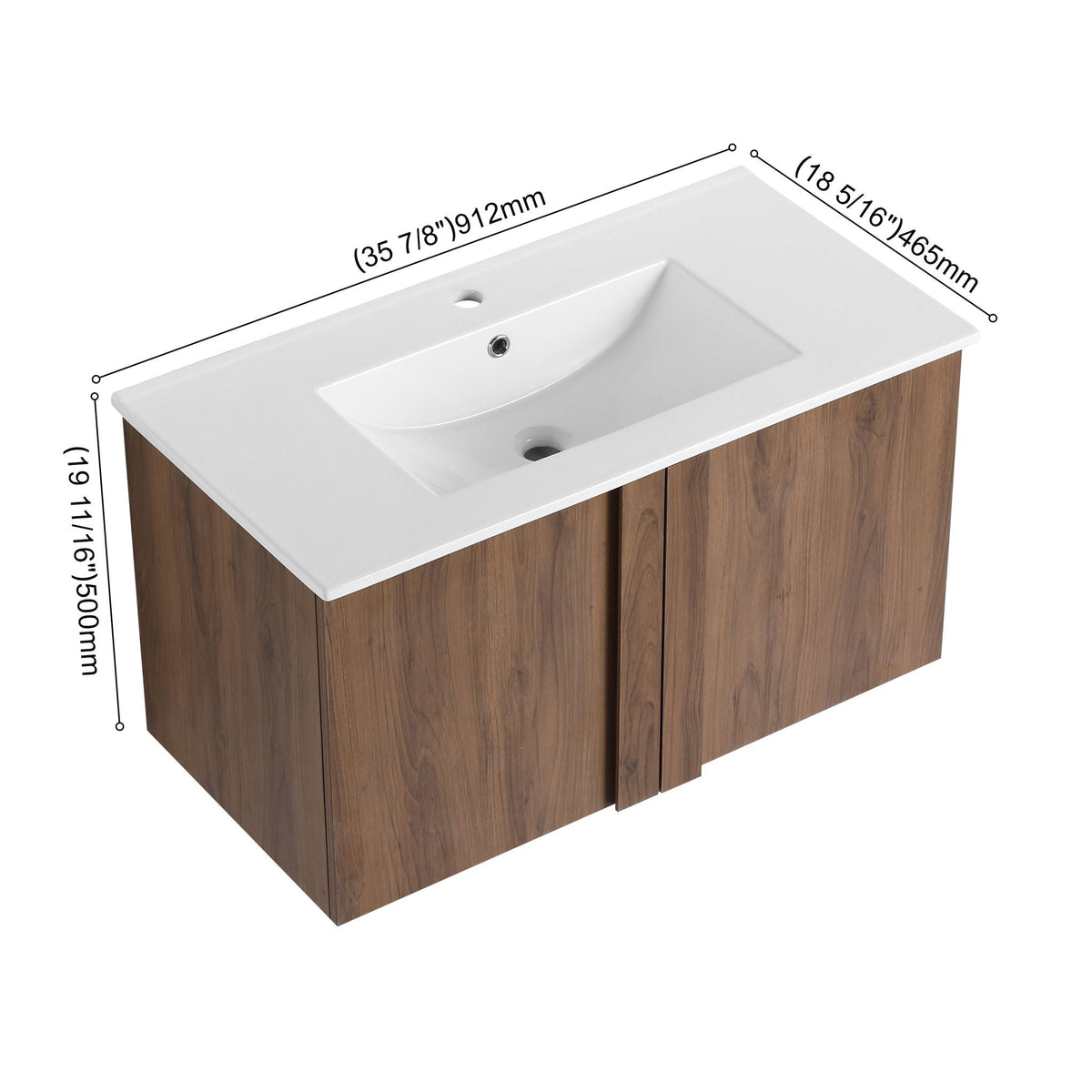 Floating Bathroom Vanity With Sink Combo with Soft-Close Doors - Brown or Light Brown