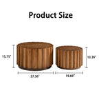 Round Nesting Coffee Table Set of 2 with Vertical Slatted Design - Walnut Brown or Natural Wood