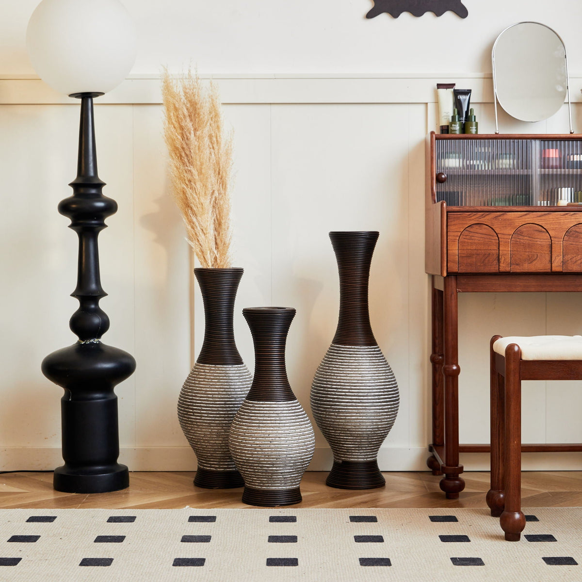 Tall Designer Floor Vase with Elegant 2 Tone - White or Dark Brown