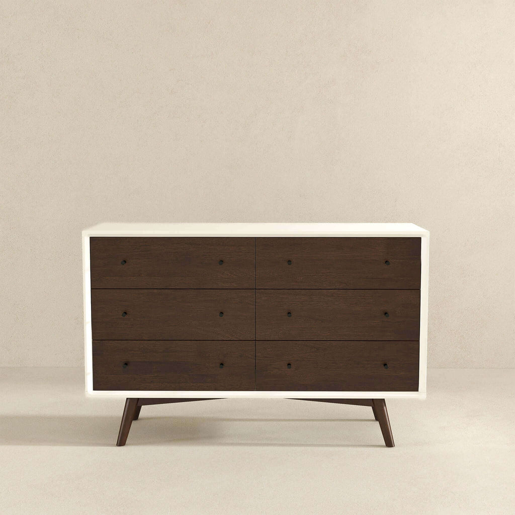 6-Drawer Dresser with Spacious Storage - Dark Brown / White
