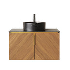 30" Wall-Mounted Bathroom Vanity with Ceramic Sink - Brown Oak