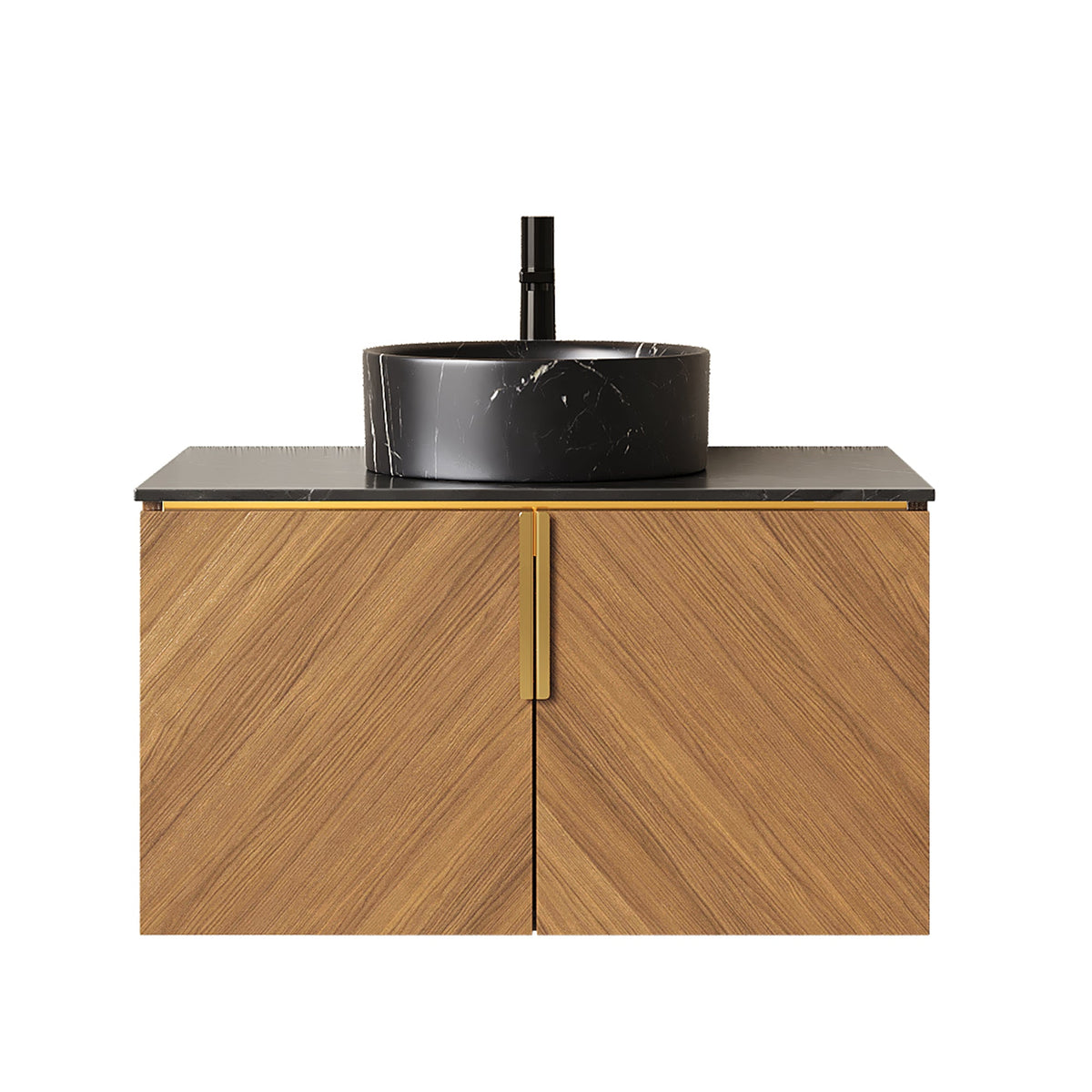 30" Wall-Mounted Bathroom Vanity with Ceramic Sink - Brown Oak