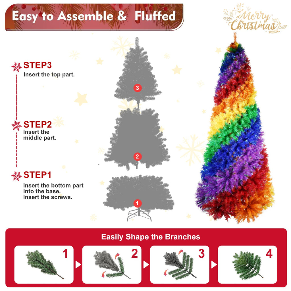 5ft Rainbow Spiral Christmas Tree with Spiral Rainbow Design - Multicolor