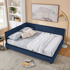 Mid-Century Storage Upholstered Tufted Bed Frame with Backrest and Armrests - Multiple Colors
