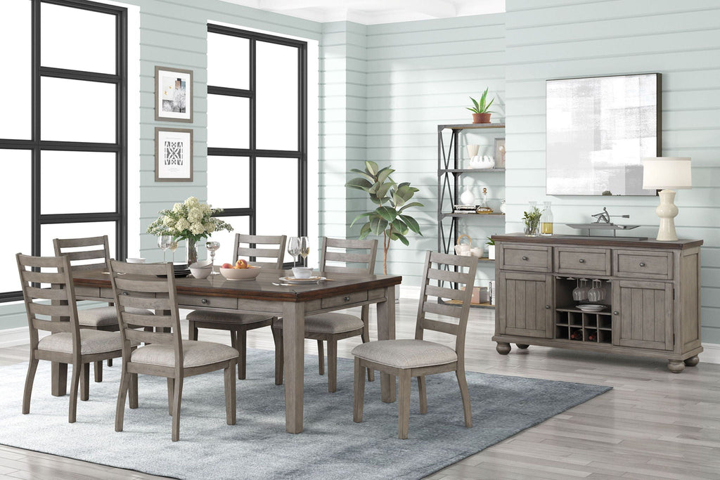 2 Tone 6 Drawer Dining Table with Ample Storage - Gray