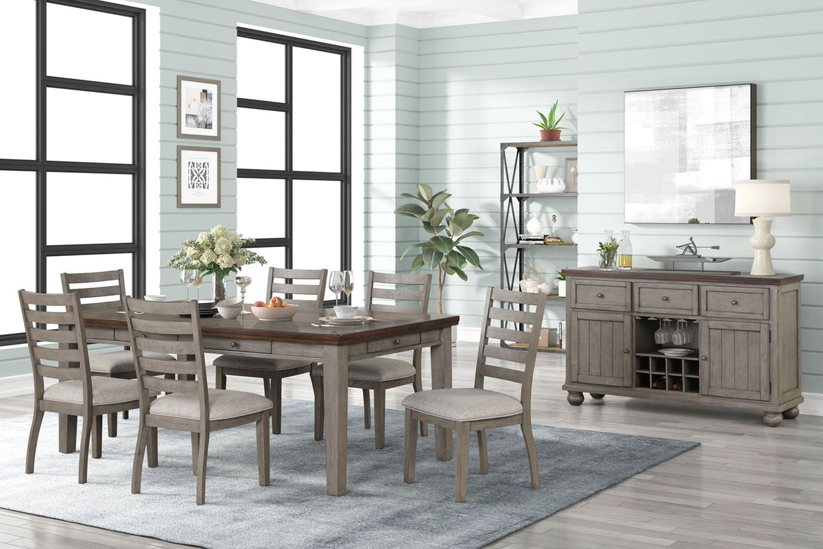 2 Tone 6 Drawer Dining Table with Ample Storage - Gray