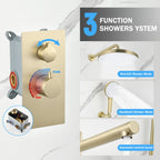 10" Shower System Set with Control Valve – Solid Brass – Gold or Black