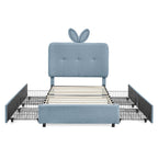 Upholstered Storage Bed with Oversized Rabbit Ear Headboard & LED Lights - Beige or Light Blue