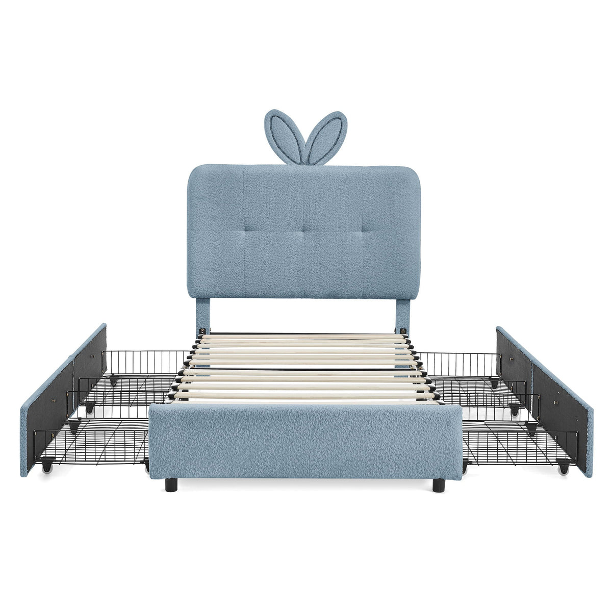Upholstered Storage Bed with Oversized Rabbit Ear Headboard & LED Lights - Beige or Light Blue