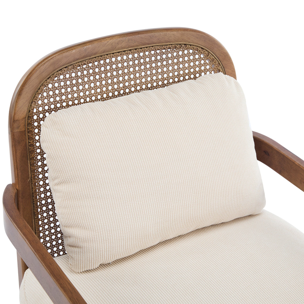 Mid-Century Modern Accent Chairs with Solid Wood & Rattan Back - Set of 2