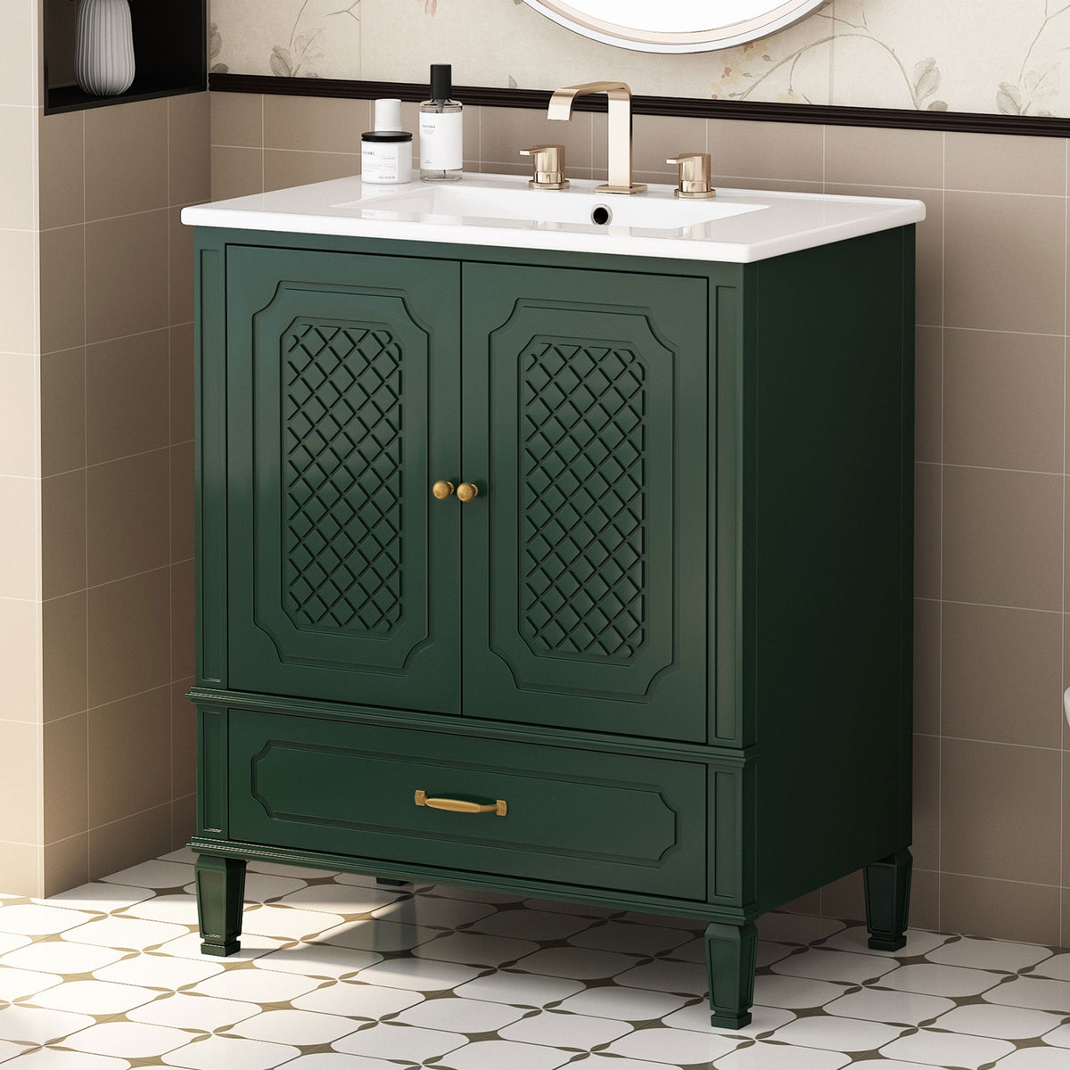 30" Bathroom Vanity with Sink - Freestanding Design - Green or Blue