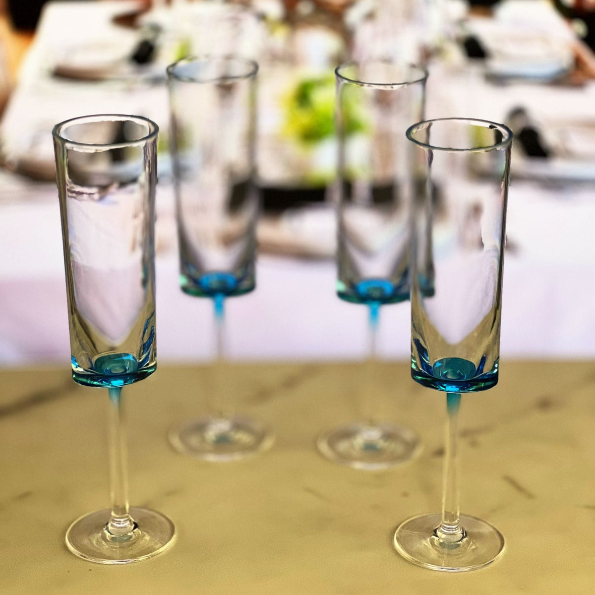 Oval Halo Acrylic Champagne Flutes with Unbreakable Design - Blue or White