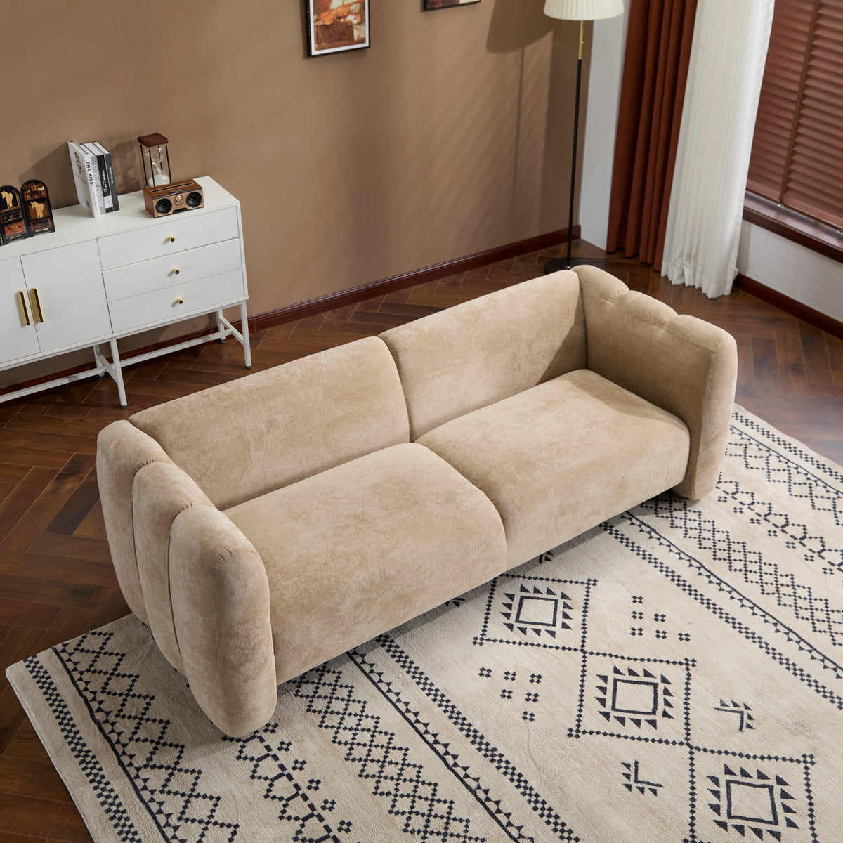 83" Velvet 3-Seater Sofa with Wave Design - Blue