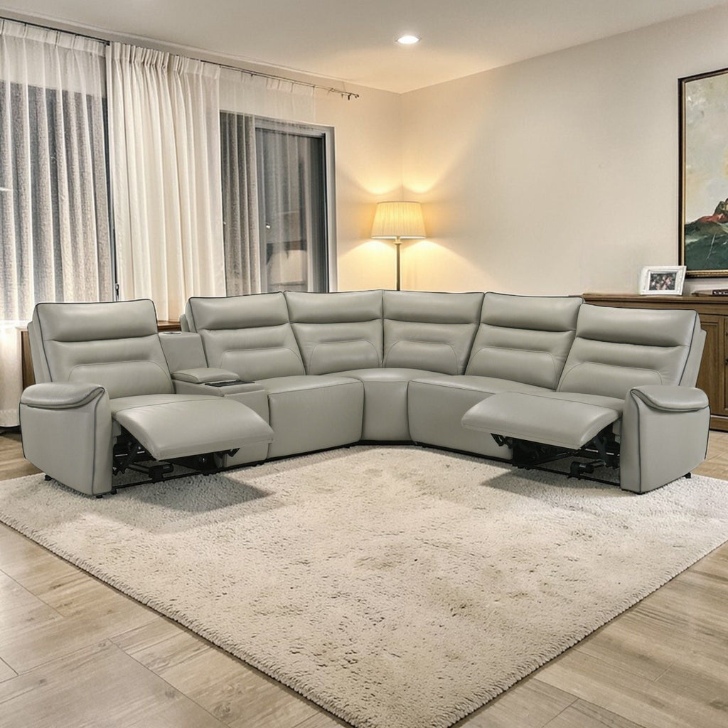Power Motion Sectional Sofa with Cinematic Console - Light Gray