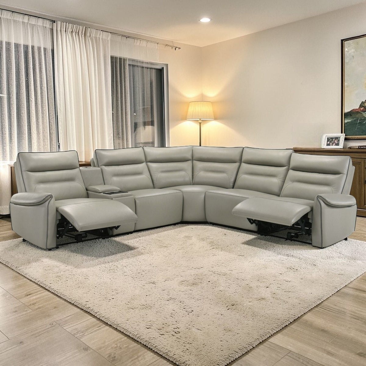 Power Motion Sectional Sofa with Cinematic Console - Light Gray