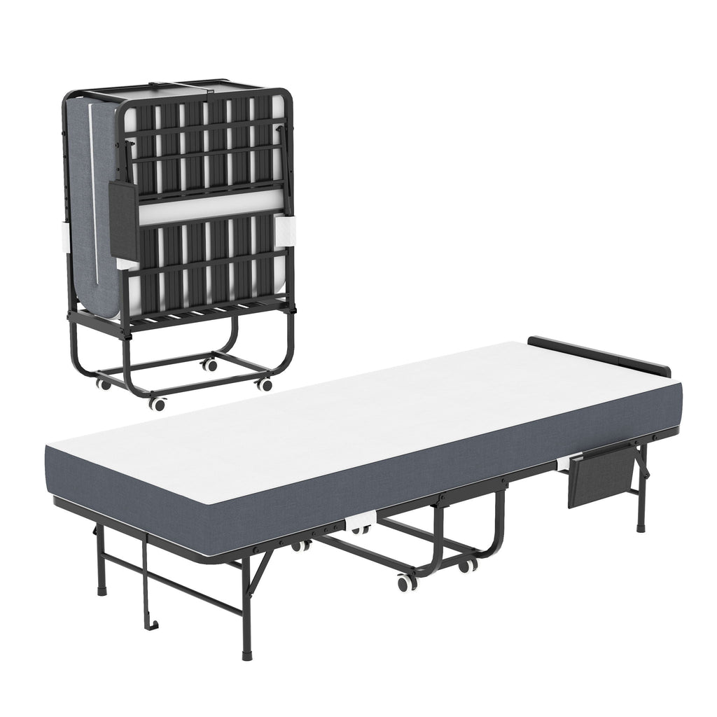 Twin Folding Bed with Adjustable Headboard & Memory Foam - Black