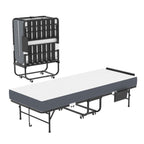 Twin Folding Bed with Adjustable Headboard & Memory Foam - Black