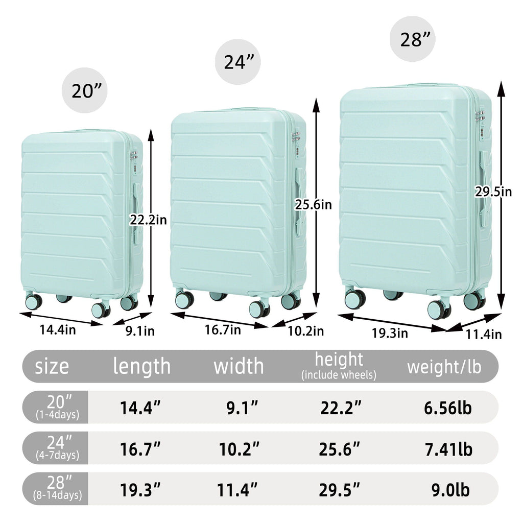 3 Pieces Set Spinner Wheel Luggage With Combination Lock