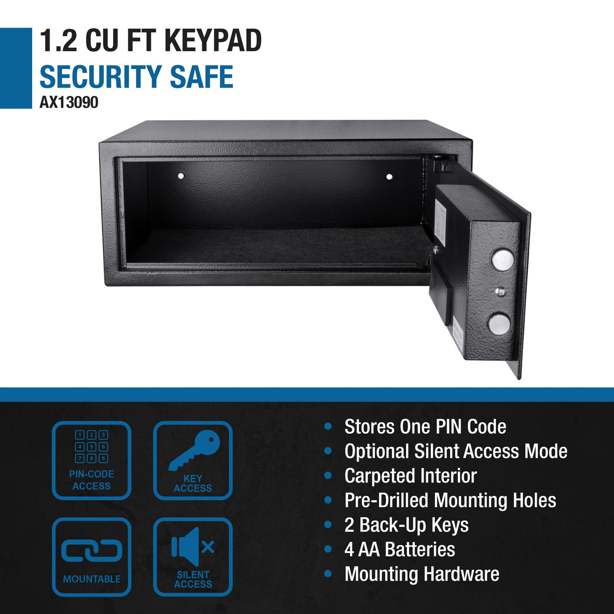 Digital Keypad Cabinet Safe with Programmable Access - Black