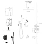 Modern Shower System with Waterfall Tub Spout - Black or Gray